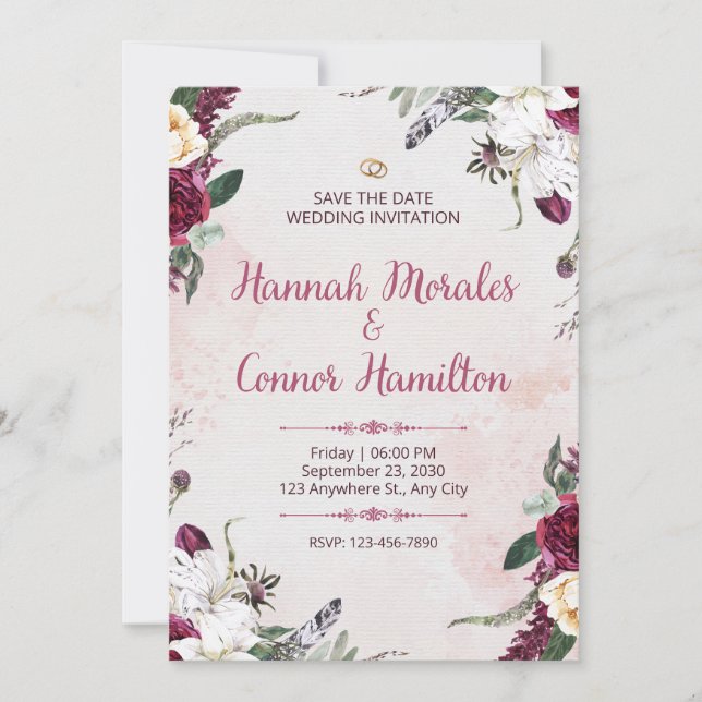 Convite Wedding Invitation Minimal Elegant White Design (Frente)