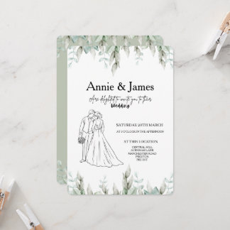 Convite Wedding Invitation minimalist line art couple