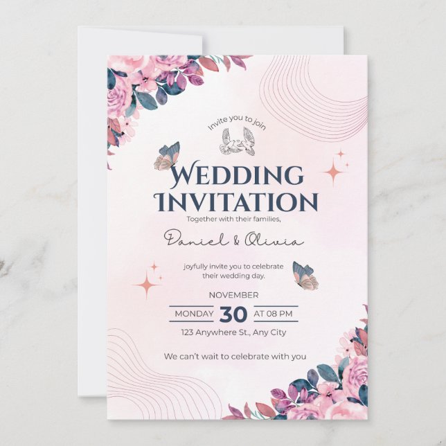 Convite Wedding Invitation Modern Typography Minimal (Frente)