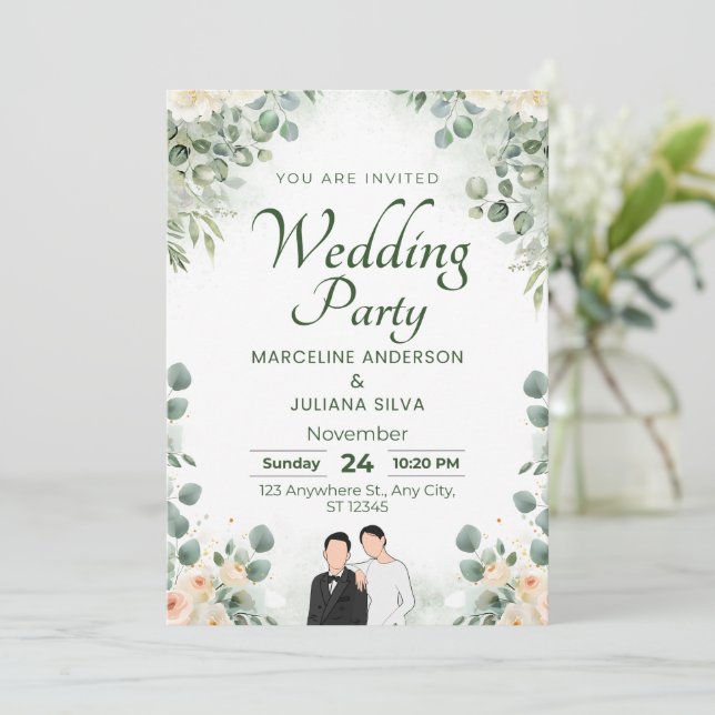 Convite Wedding Invitation Romantic Soft Beige Design (Em pé/Frente)