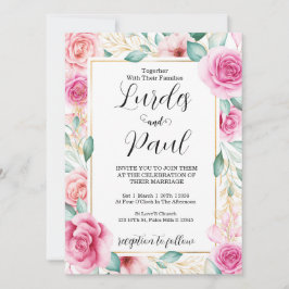 Convite  Wedding invitation Roses Pink