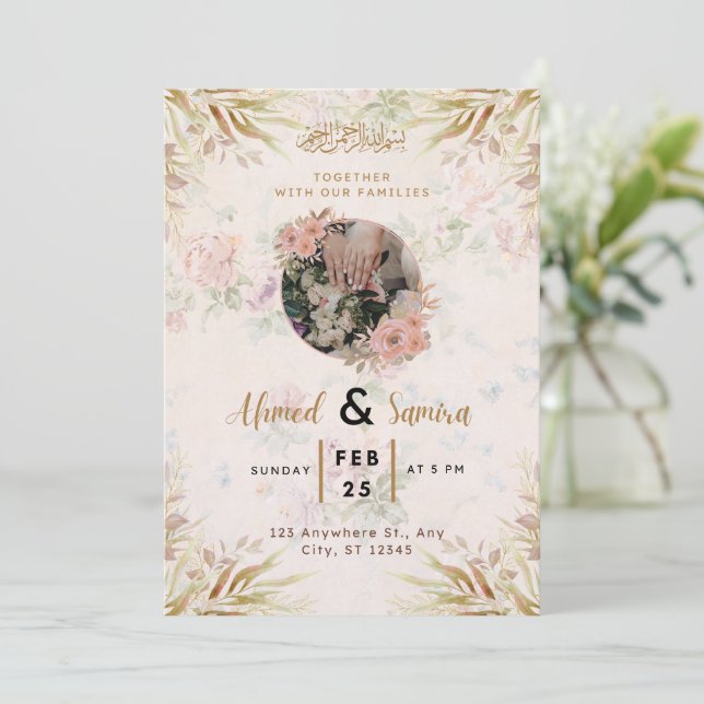 Convite Wedding Invitation Simple Elegant Script Design (Em pé/Frente)