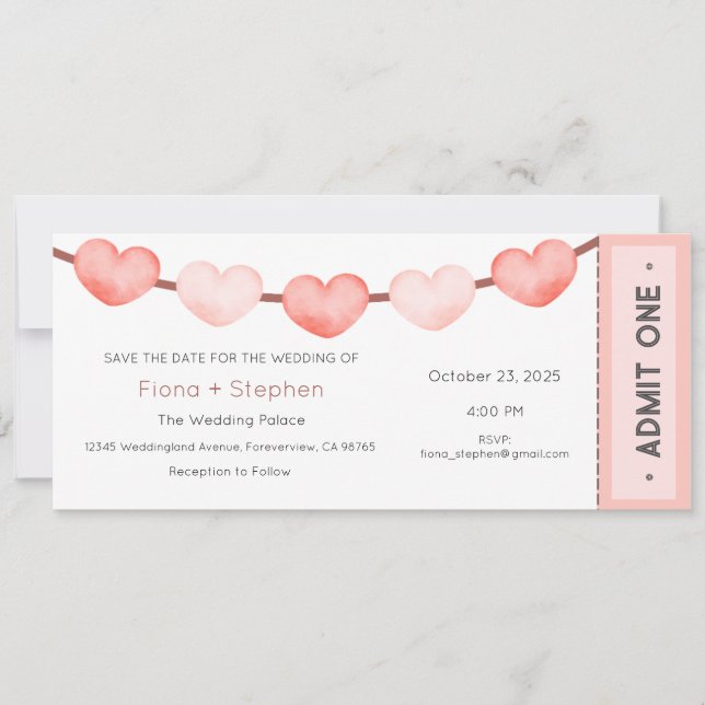 Convite Wedding Invitation, Wedding Ceremony Reception (Frente)