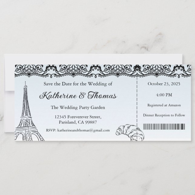 Convite Wedding Invitation, Wedding Stationary, Paris  (Frente)