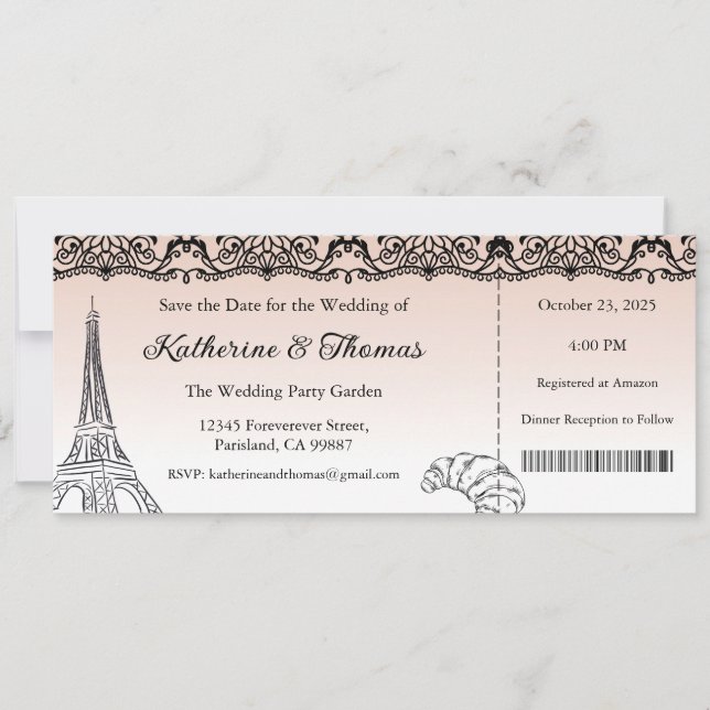 Convite Wedding Invitation, Wedding Stationary, Paris  (Frente)