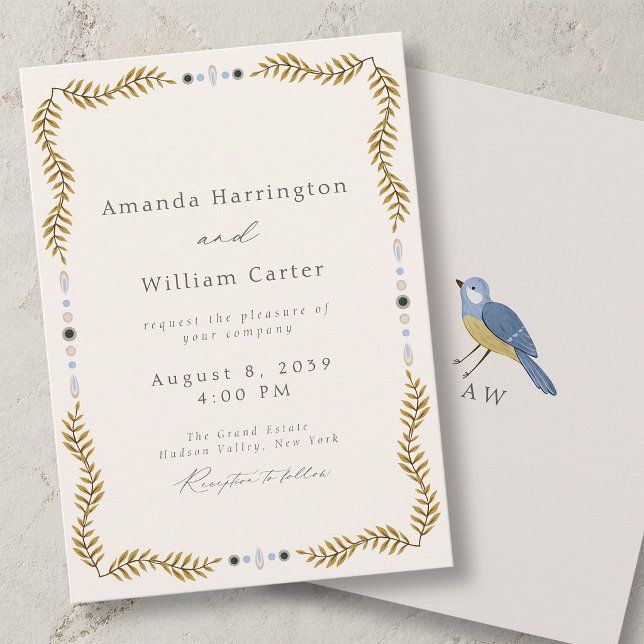 Convite Wedding Invitation with Botanical Frame & Bird (Criador carregado)