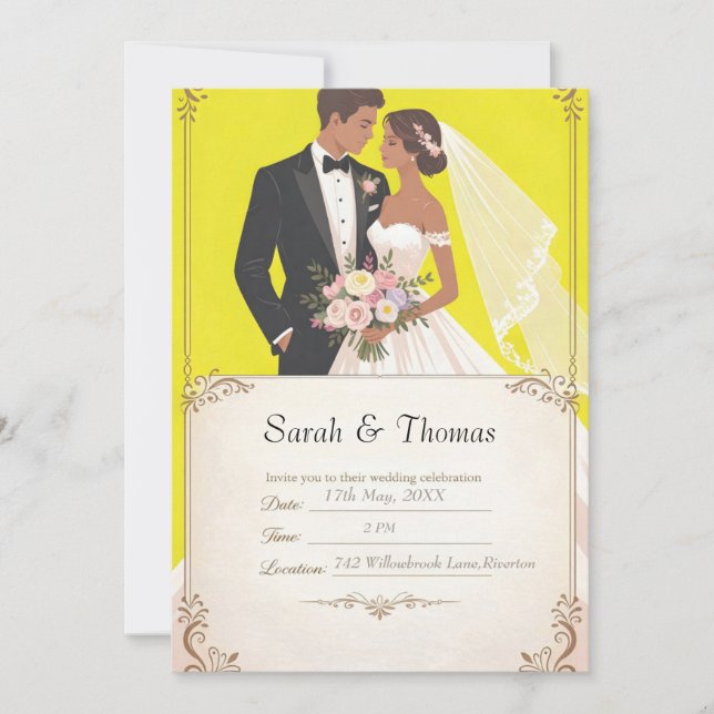 Convite Wedding Invitation with Couple Portrait (Frente)