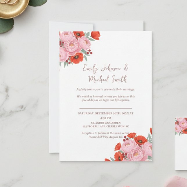 Convite Wedding Invitation with Peonies and Poppies (Criador carregado)