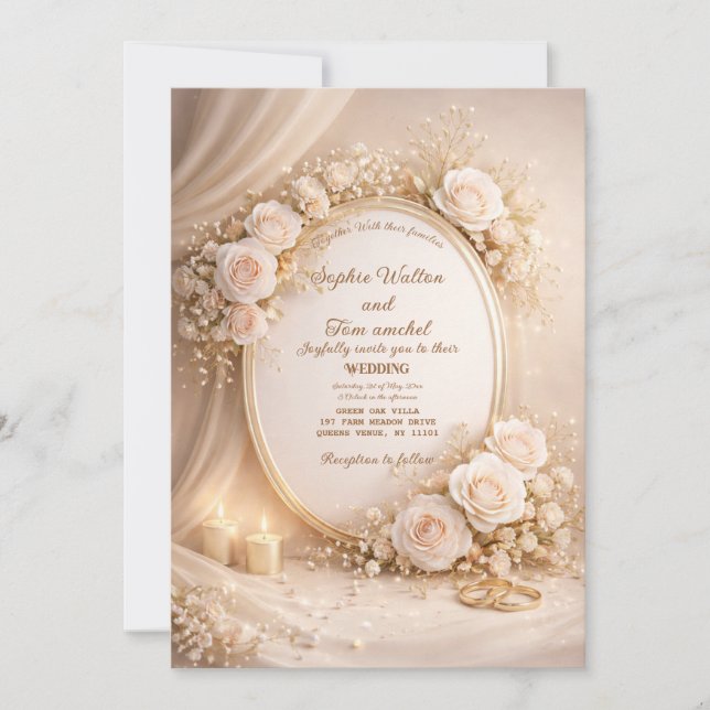 Convite Wedding invitation with white flowers (Frente)