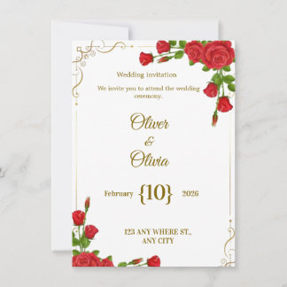 Convite Wedding invitations adorned with red roses are in 