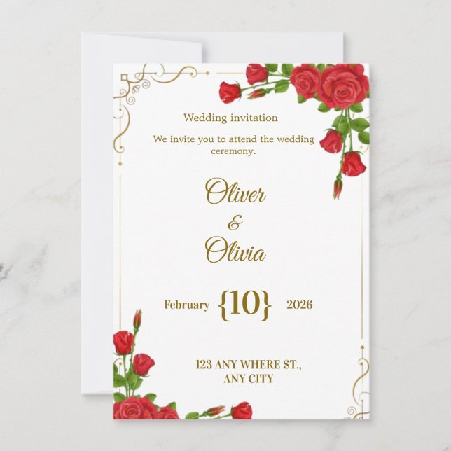 Convite Wedding invitations adorned with red roses are in  (Frente)