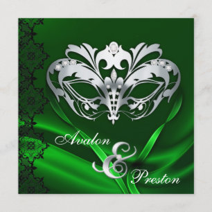 Convite Wedding Jeweled do mascarada verde de