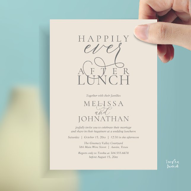 Convite Wedding Lunch Invites, Elegant Happily Ever After (Wedding Lunch Invites, Elegant Happily Ever After Invitation Card in Cream Grey)