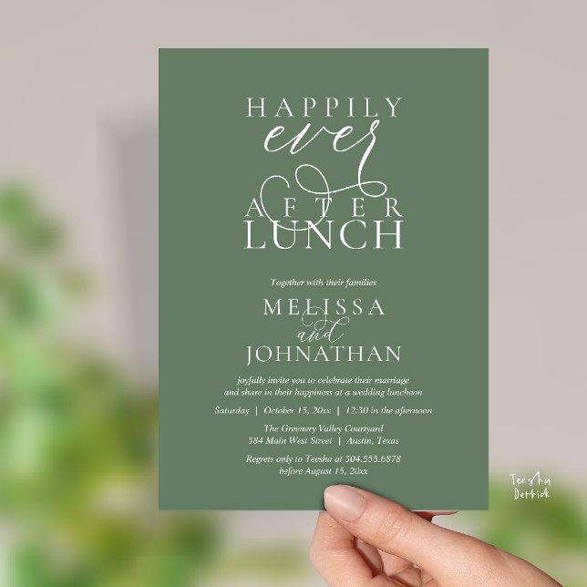 Convite Wedding Lunch Invites, Elegant Happily Ever After (Wedding Lunch Invites, Elegant Happily Ever After Invitation Card in Sage Green)