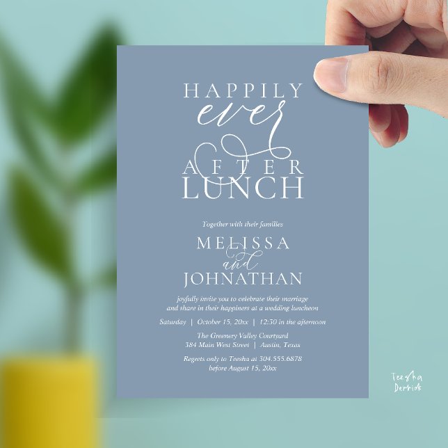 Convite Wedding Lunch Invites, Elegant Happily Ever After (Wedding Lunch Invites, Elegant Happily Ever After Invitation Card in Dusty Blue)