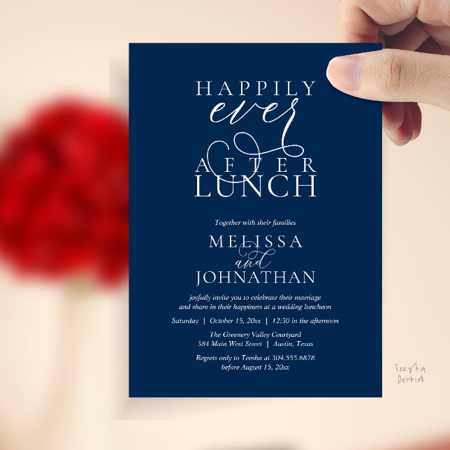 Convite Wedding Lunch Invites, Elegant Happily Ever After (Wedding Lunch Invites, Elegant Happily Ever After Invitation Card in Navy Blue)