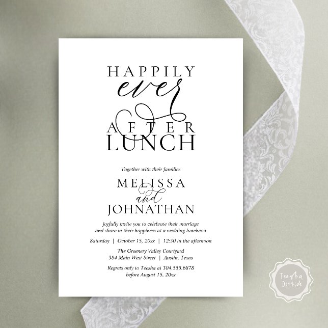Convite Wedding Lunch Invites, Elegant Happily Ever After (Wedding Lunch Invites, Elegant Happily Ever After Invitation Card in Black and White)