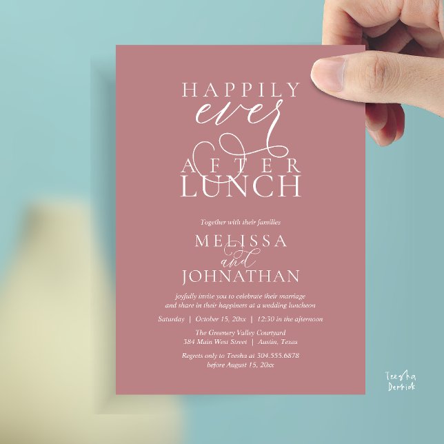 Convite Wedding Lunch Invites, Elegant Happily Ever After (Wedding Lunch Invites, Elegant Happily Ever After Invitation Card in Dusty Rose Pink)