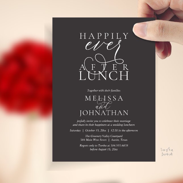 Convite Wedding Lunch Invites, Elegant Happily Ever After (Wedding Lunch Invites, Elegant Happily Ever After Invitation Card in Charcoal Grey)