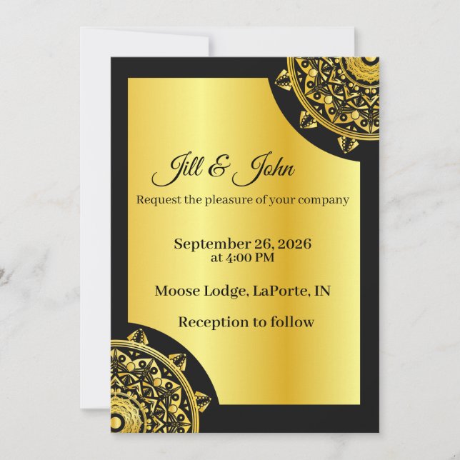 Convite Wedding Mandala  Invitation  Black and Gold (Frente)