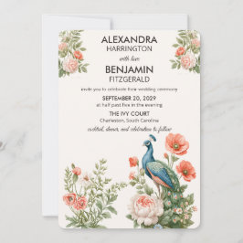 Convite Wedding Peacock Botanical | Vintage Floral Art