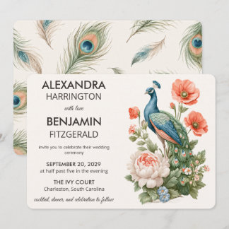 Convite Wedding Peacock Botanical | Vintage Floral Art