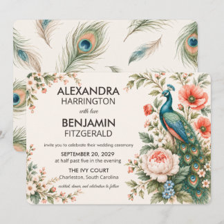 Convite Wedding Peacock Botanical | Vintage Floral Art