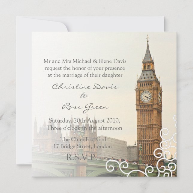 Convite wedding personalizado Big Ben de Londres (Frente)
