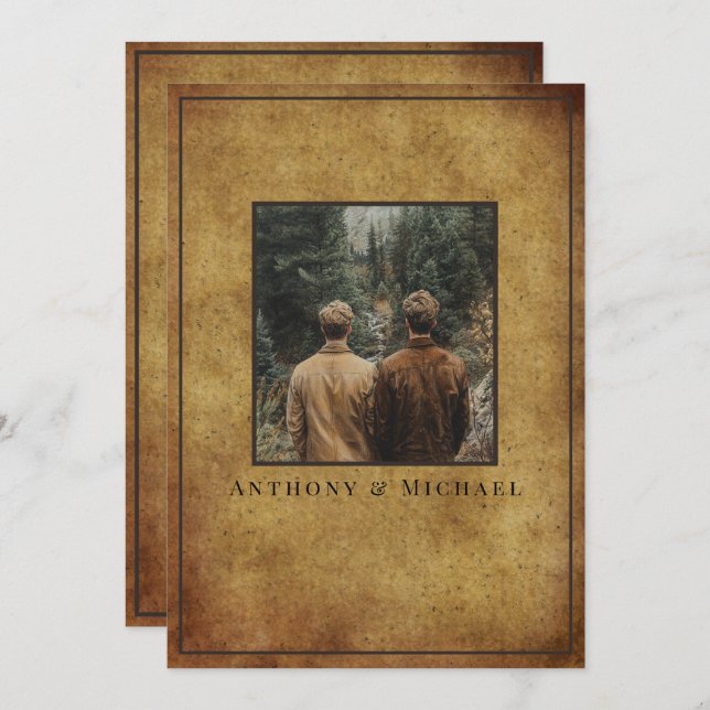 Convite Wedding Photo Elegant Brown Grunge Background   (Frente/Verso)
