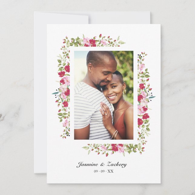 Convite Wedding Pink & Red Shades Flowers & Branches Photo (Frente)