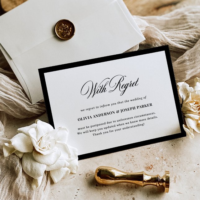Convite Wedding Postponement or Cancellation | With Regret (Criador carregado)