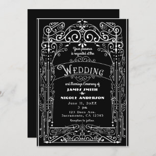 Convite Wedding preto & branco de Deco do Victorian do