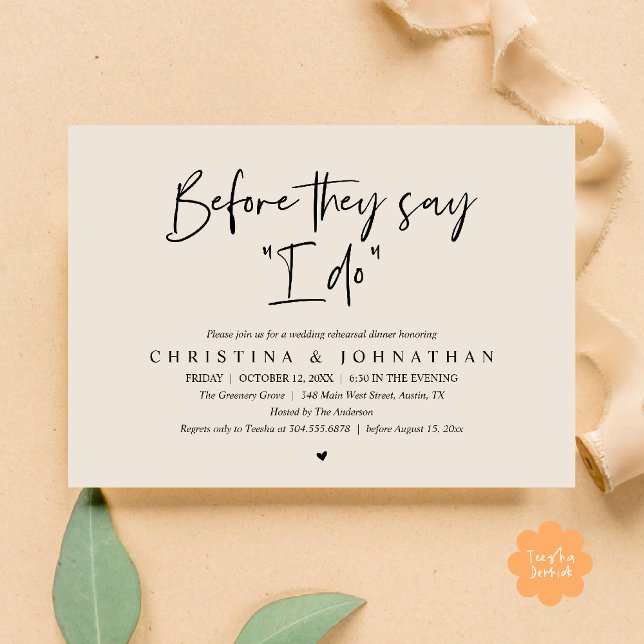 Convite Wedding Rehearsal Dinner, Before They Say "I Do" (Wedding Rehearsal Dinner, Before They Say "I Do" Invitation Card in Black and Cream)