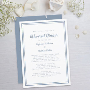 Convite Wedding Rehearsal Dinner Modern Simple Dusty Blue 