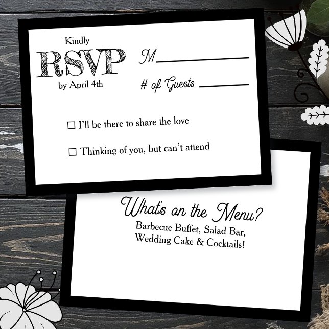 Convite  Wedding RSVP & Reception Dinner Menu (Criador carregado)
