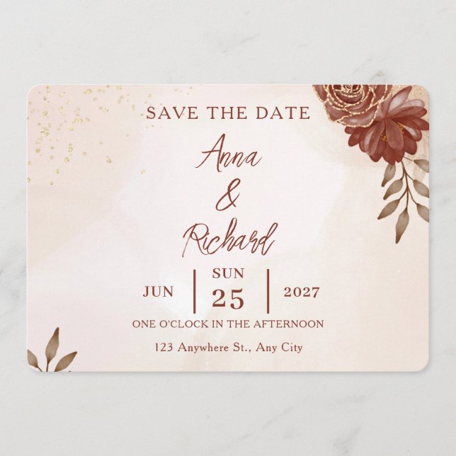 Convite Wedding Save the Date Card | Elegant Botanical  (Frente)