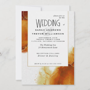 Convite Wedding Topaz Dourado Abstrato Marble