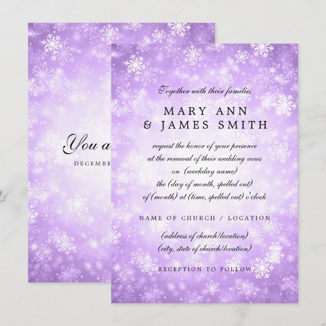 Convite Wedding Vow Renewal Purple Winter Wonderland (Frente/Verso)