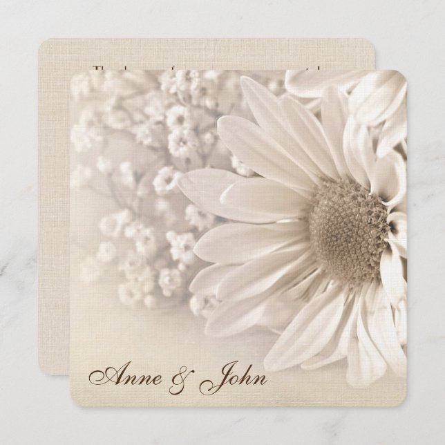Convite Wedding Vow Renewal Sepia Daisy (Frente/Verso)
