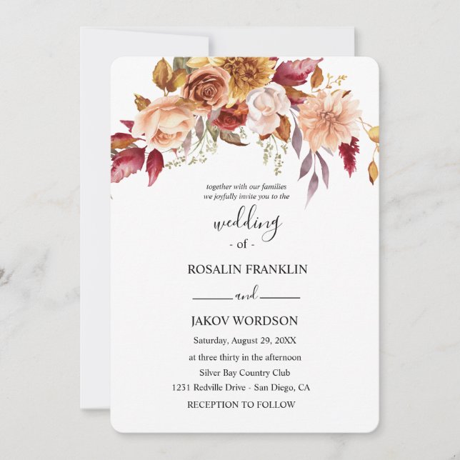 Convite wedding watercolor rustic floral  (Frente)
