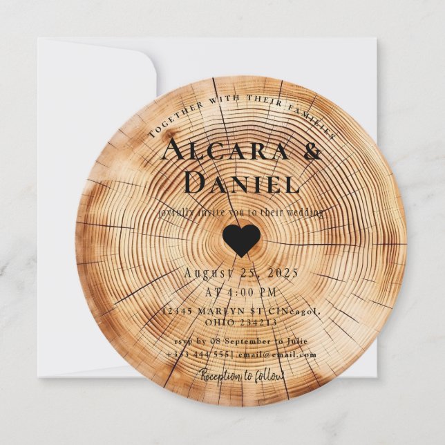 Convite Wedding Wood Cut Unique Custom Invitation (Frente)