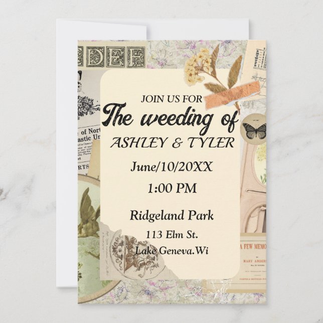 Convite Weeding Invitation to a Vintage-Inspired Union (Frente)