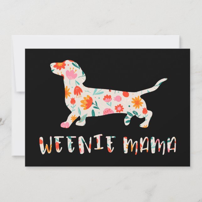 Convite Weenie Mama Dachshund floral (Frente)
