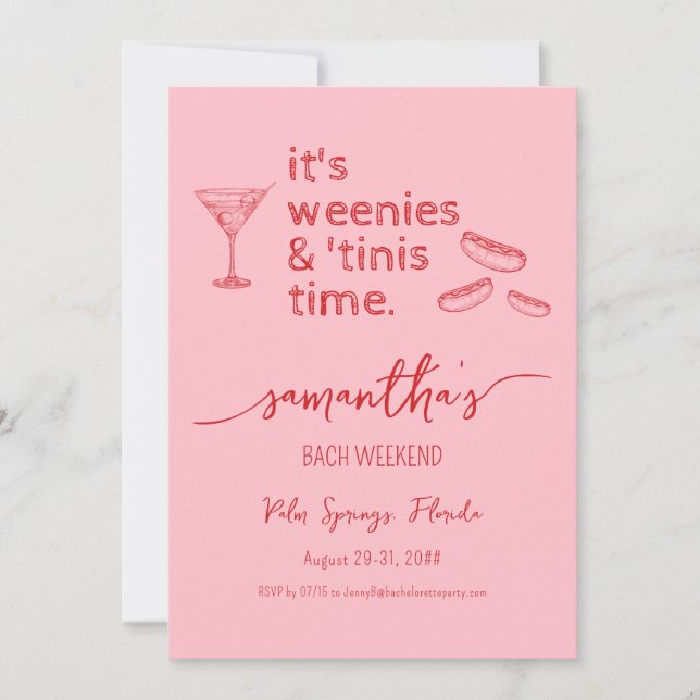 Convite Weenies & Tinies Red Bachelorette Bach Weekend (Frente)