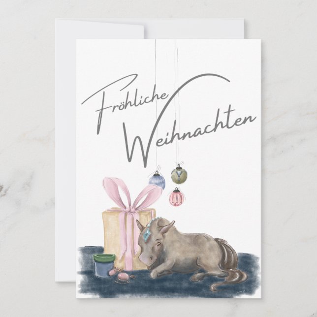 Convite Weihnachts Karte mit Pferdebild, Pferdegeschenk (Frente)