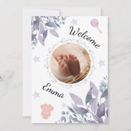 Convite Welcome baby round photo girl