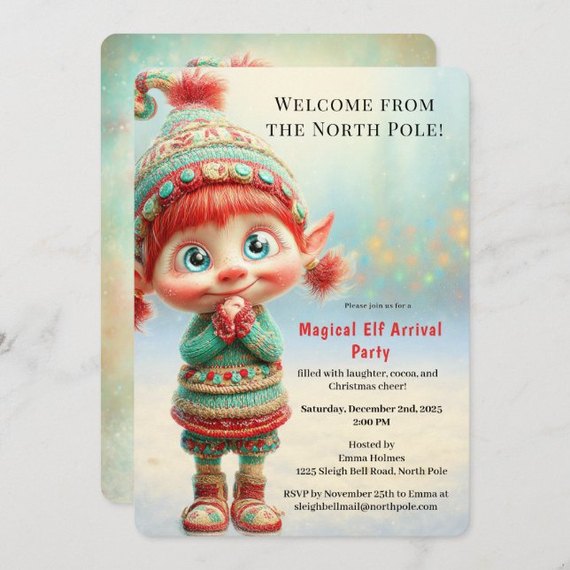 Convite Welcome Elf Party | North Pole Arrival Celebration (Frente/Verso)