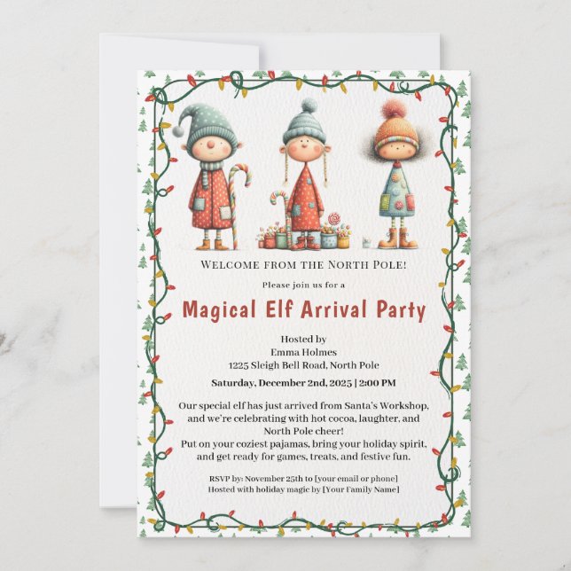 Convite Welcome Elf Party | North Pole Arrival Celebration (Frente)