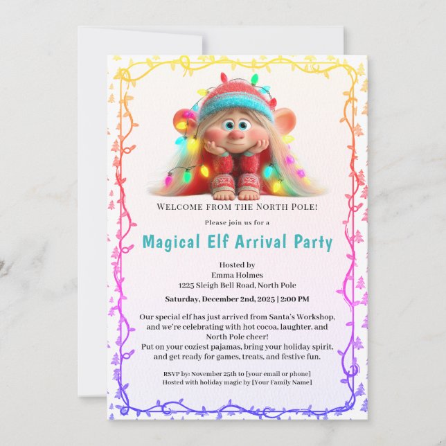 Convite Welcome Elf Party | North Pole Arrival Celebration (Frente)