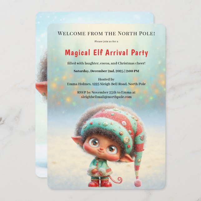 Convite Welcome Elf Party | North Pole Arrival Celebration (Frente/Verso)